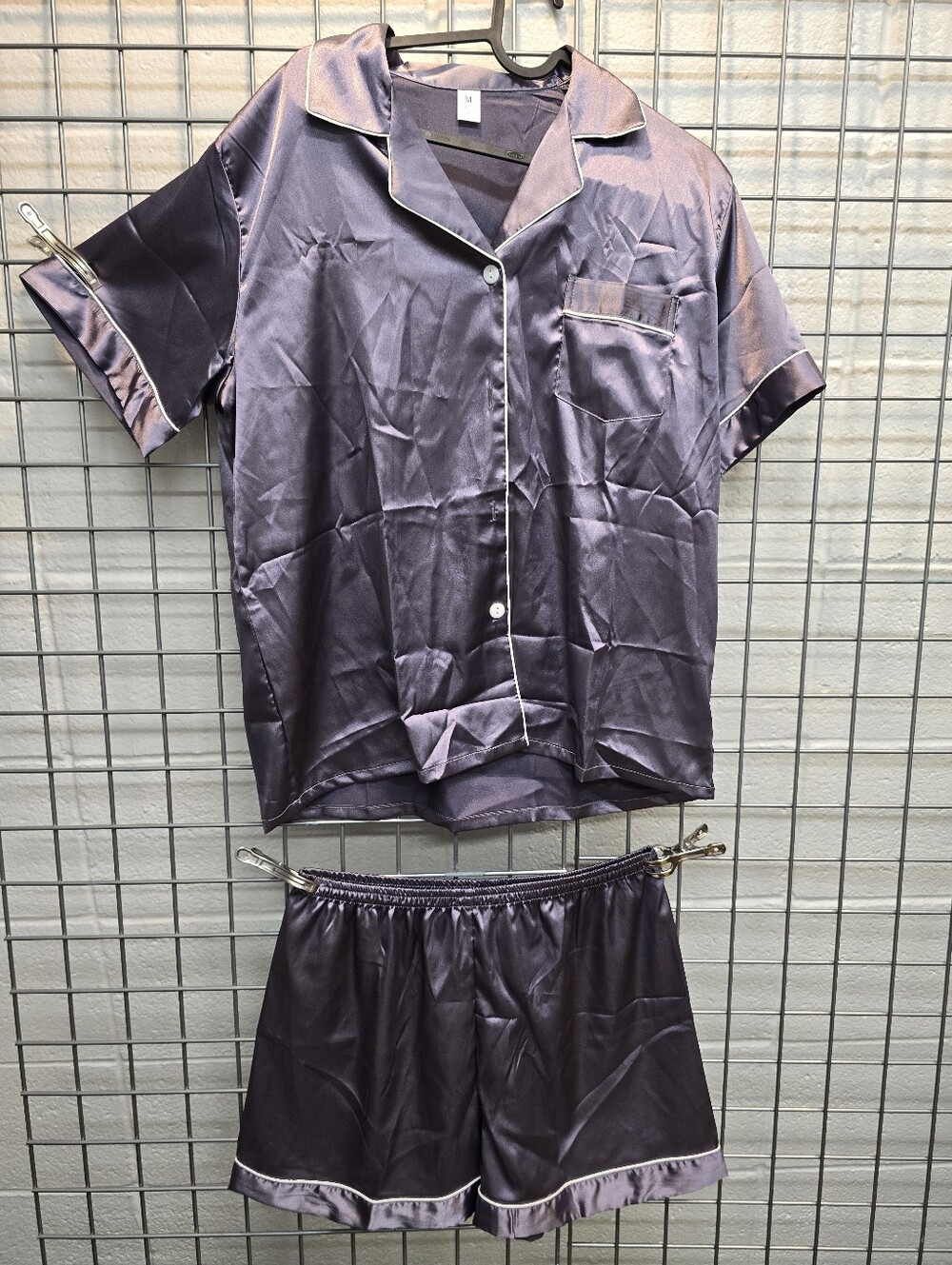 Satin Short Sleeve Pajama Set - Purple
